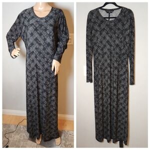 Norma Kamali Kulture Long Sleeve Maxi Dress Black Grey Pullover Stretchy XL